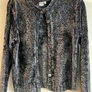 Adrienne Vittadini sweater cardigan velour yarn – soft slinky, comfortable.